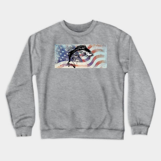 USA American Flag Patriotic Cool Graphic Distressed Design Hobby Gifts Fishing Crewneck Sweatshirt by tamdevo1